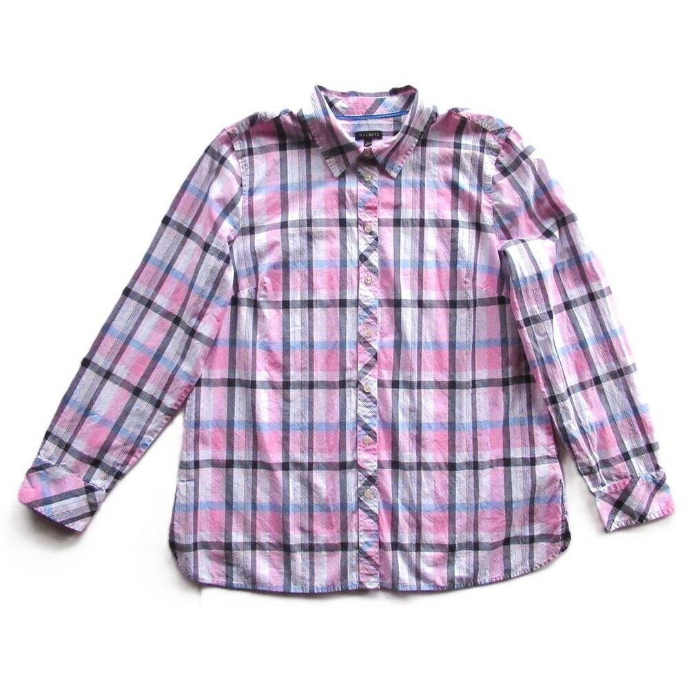Talbots Woman Shirt Plaid Pink/Blue/White Preppy Button Down Long Sleeves Cotton